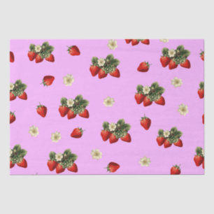 Strawberry tissue paper with blossoms on pink