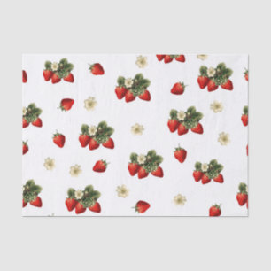 Strawberry tissue paper with blossoms on white