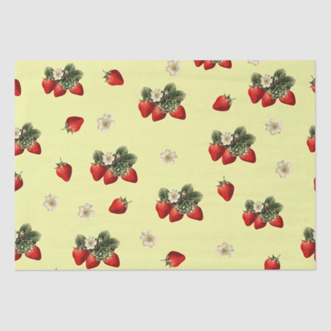 Strawberry tissue paper with blossoms on yellow (Front)