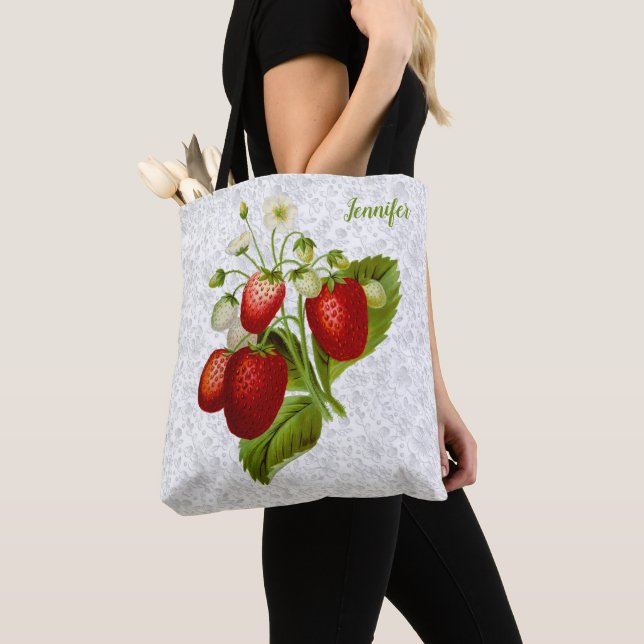 Strawberry Tote Bag Lace  (Close Up)