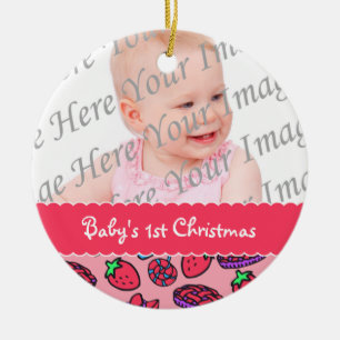 Strawberry Treats Babys 1st Christmas Personalised Ceramic Tree Decoration