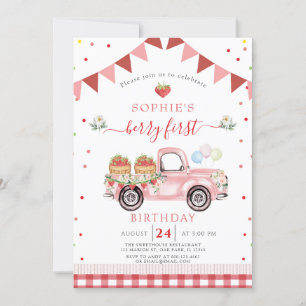 Strawberry Truck Sweet Berry First Birthday Invitation