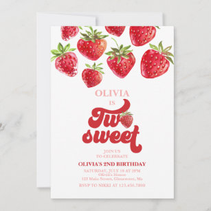 Strawberry two Sweet 2nd Birthday Invitation