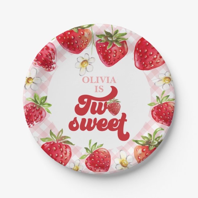 Strawberry Two Sweet 2nd Birthday Paper Plate (Front)