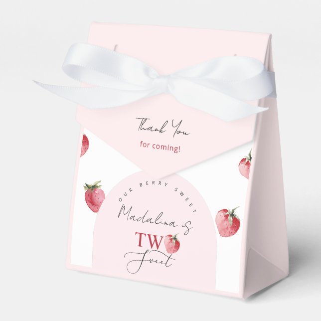 Strawberry Two sweet 2nd birthday party Favour Box (Front Side)
