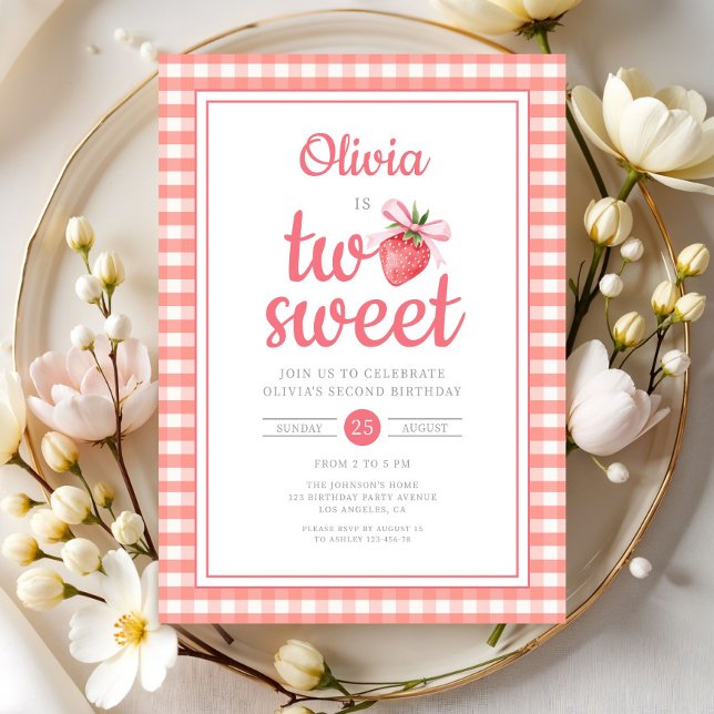 Strawberry Two Sweet 2nd Birthday Party Invitation (Strawberry Two Sweet 2nd Birthday Party Invitation)