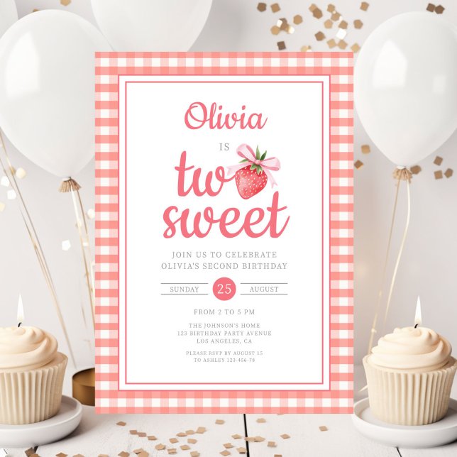 Strawberry Two Sweet 2nd Birthday Party Invitation (Strawberry Two Sweet 2nd Birthday Party Invitation)