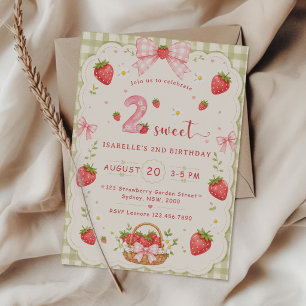 Strawberry Two Sweet Berry 2nd Birthday Party Invitation