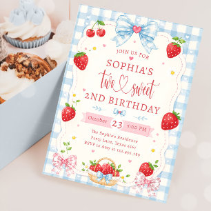 Strawberry Two Sweet Berry 2nd Birthday Party Invitation