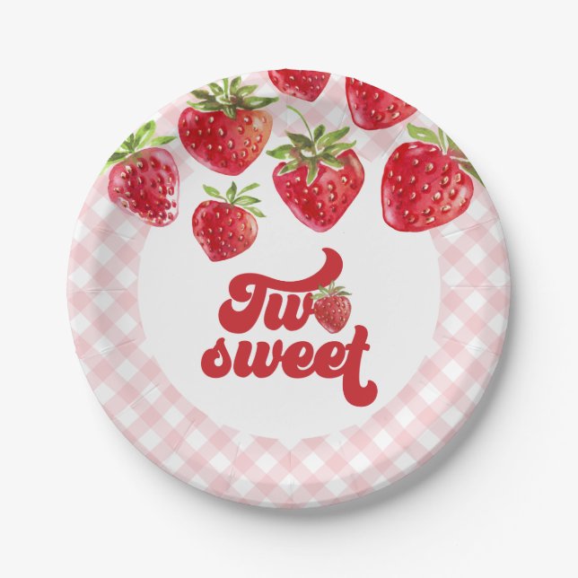 Strawberry Two Sweet Birthday Paper Plates (Front)