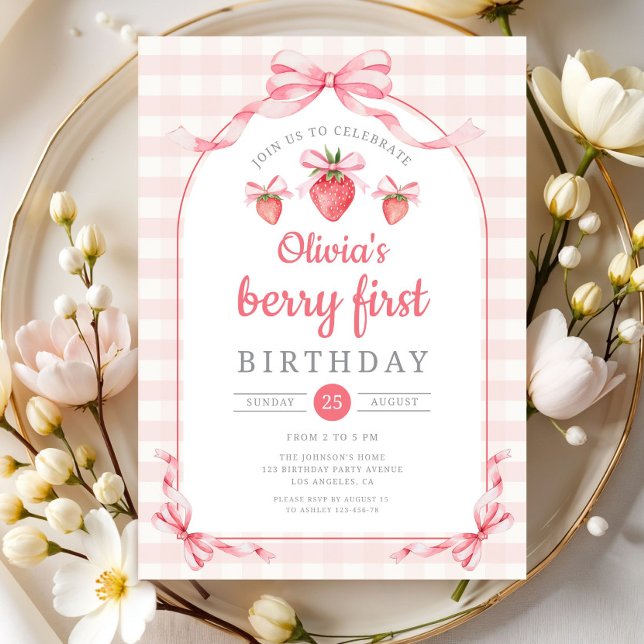 Strawberry Two Sweet Girl 2nd Birthday Invitation (Strawberry Two Sweet Girl 2nd Birthday Invitation)