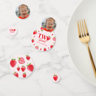 Strawberry Two Sweet Pink Red 2nd Birthday Party Confetti