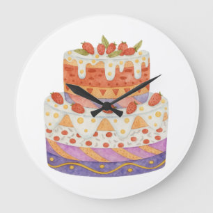 Strawberry two-tier cake large clock