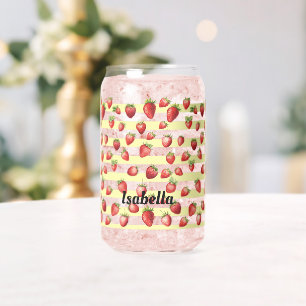 Strawberry Vanilla Stripes Personalise Can Glass