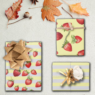 Strawberry Vanilla Stripes Wrapping Paper Sheet