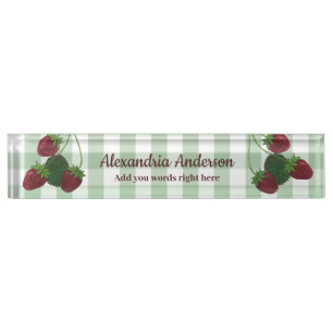 Strawberry Vine And Gingham Desk Nameplate
