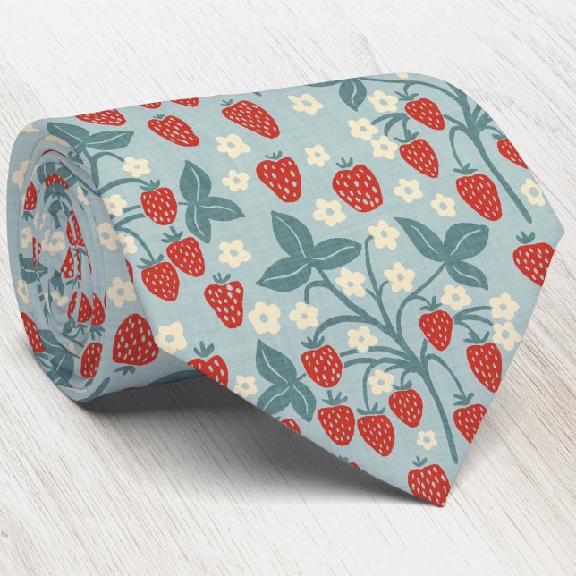 Strawberry Vine Heritage Cottage Style Tie (Strawberry plant block print arts and crafts heritage style neck tie)