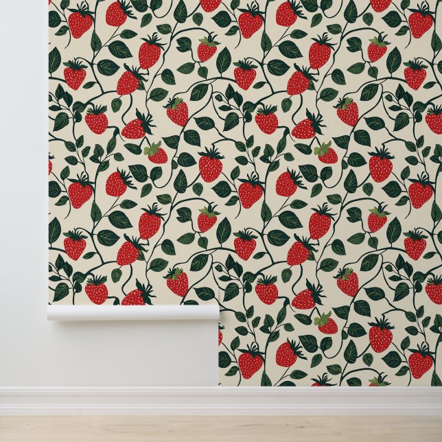 Strawberry Vine Pattern Wallpaper (Application)