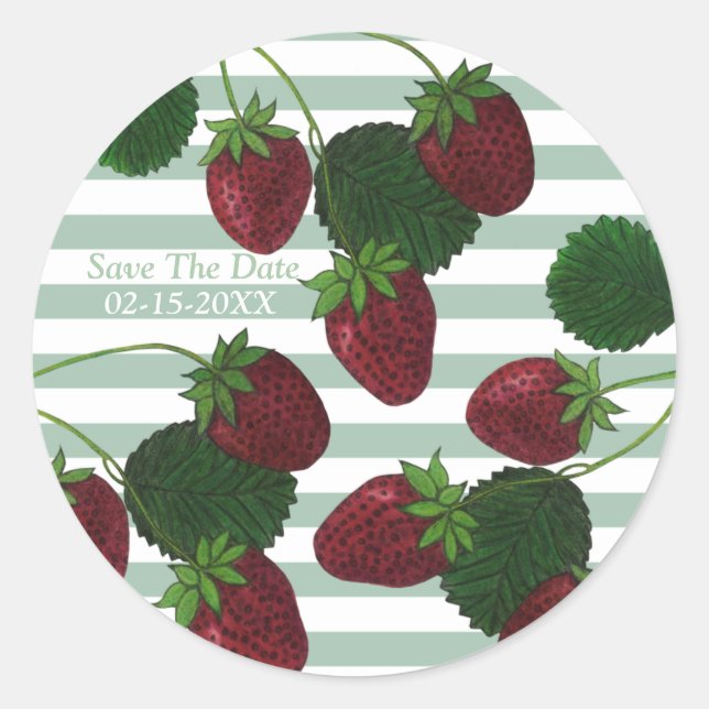 Strawberry Vine Save The Date Stickers (Front)