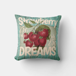 Strawberry vintage dreams retro old ad texture cushion