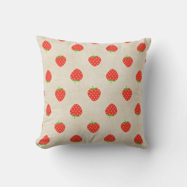 Strawberry Vintage Girly Rustic Strawberries Print Cushion (Front)