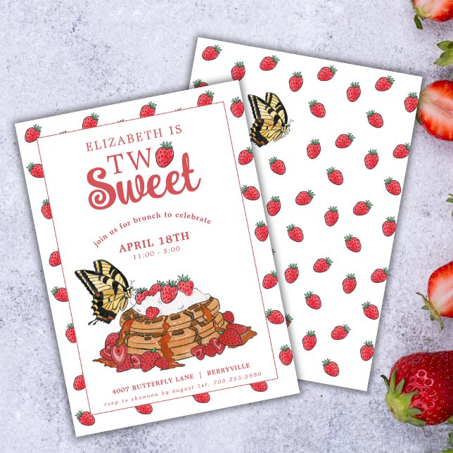 Strawberry Waffles Brunch | Two Sweet Birthday  Invitation (Creator Uploaded)
