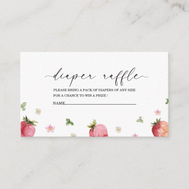 Strawberry  Watercolor baby shower diaper raffle Enclosure Card (Front)