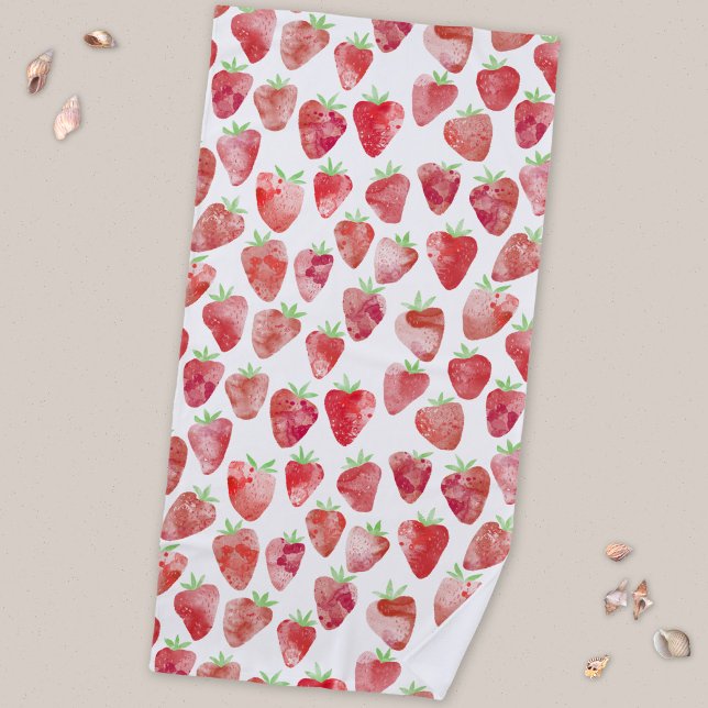 Strawberry Watercolor Beach Towel (Watercolor strawberry pattern beach towel)