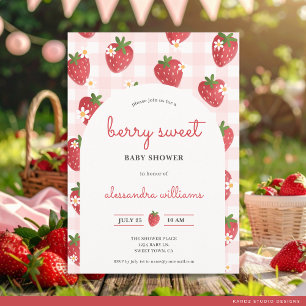 Strawberry Watercolor Berry Sweet Girl Baby Shower Invitation