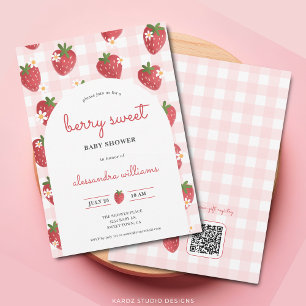 Strawberry Watercolor Berry Sweet Girl Baby Shower Invitation