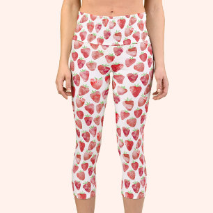Strawberry Watercolor Capri Leggings