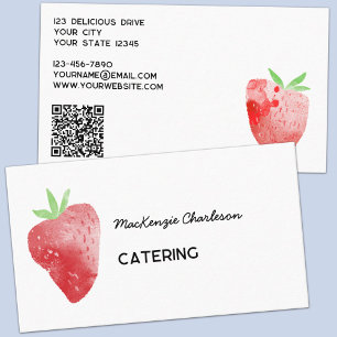 Strawberry Watercolor Catering Services QR Code Business Card
