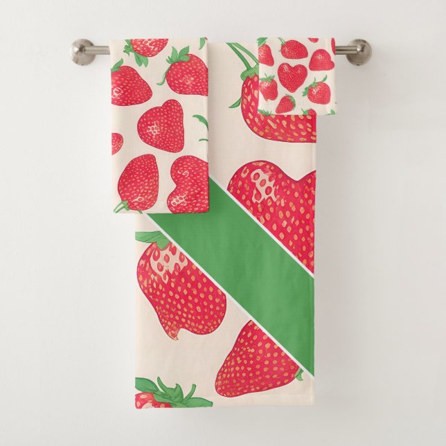 Strawberry Watercolor Colourful Pattern Bath Towel Set (Insitu)