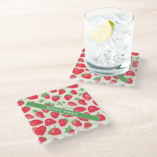 Strawberry Watercolor Colourful Pattern Glass Coaster