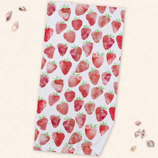 Strawberry Watercolor Fruit Beach Towel