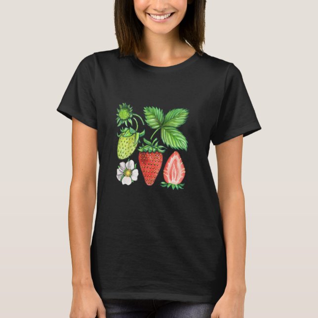 Strawberry Watercolor Illustration T-Shirt (Front)