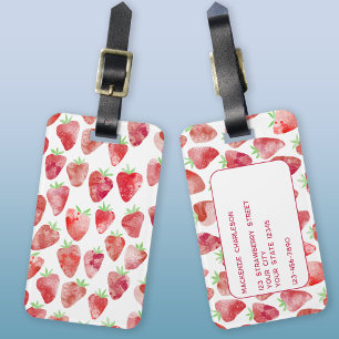 Strawberry Watercolor Luggage Tag