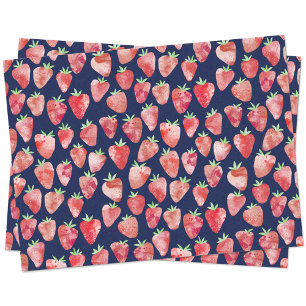 Strawberry Watercolor Navy Blue Tissue Paper