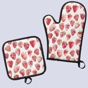 Strawberry Watercolor Oven Mitt & Pot Holder Set