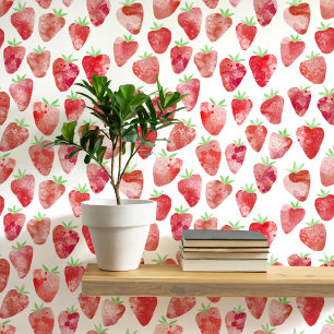Strawberry Watercolor Pattern Modern Wallpaper