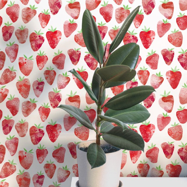 Strawberry Watercolor Pattern Modern Wallpaper (Strawberry watercolor pattern wallpaper)