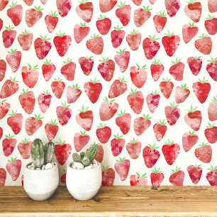 Strawberry Watercolor Pattern Modern Wallpaper