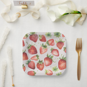 Strawberry Watercolor Pattern Paper Plate