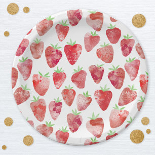 Strawberry Watercolor Pattern Paper Plate
