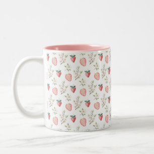 Strawberry Watercolor Pattern Two-Tone Coffee Mug