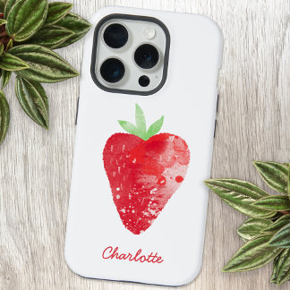 Strawberry Watercolor Personalised iPhone 15 Pro Case