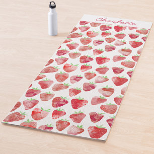 Strawberry Watercolor Personalized Yoga Mat