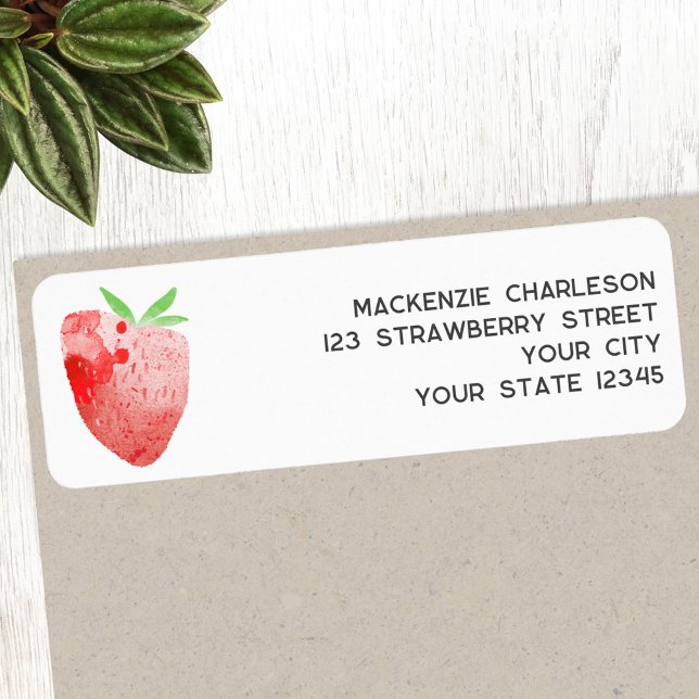 Strawberry Watercolor Return Address (Watercolor strawberry personalized custom return address label)