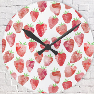 Strawberry Watercolor Round Clock
