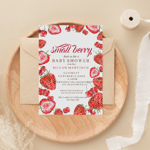 Strawberry  Watercolor  Script Girl Baby Shower  Invitation